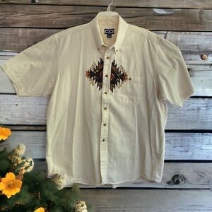 Men's Casual Button Down Shirt with Embroidered Design
